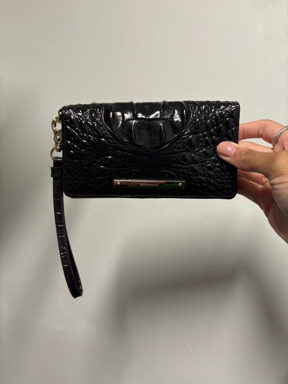 Brahmin Black Croc-Embossed Wristlet Clutch - Picture 2 of 3